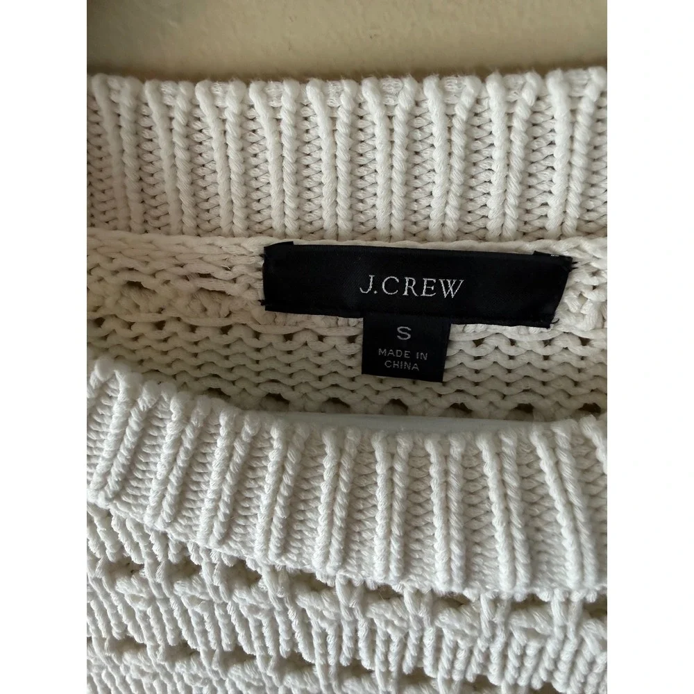 J. Crew Ivory Pointelle Open‎ Knit Cotton Blend Crewneck Sweater AW847 Womens S